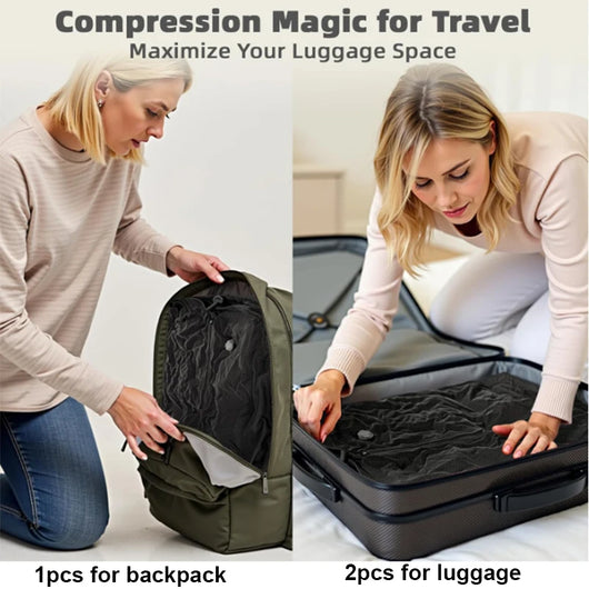 17L 28L 35L travel Vacuum Bag Reusable Storage Bag Outdoor Compression Bag with Air Pump（DOUBLE CLICK TO  START) for Suitcases